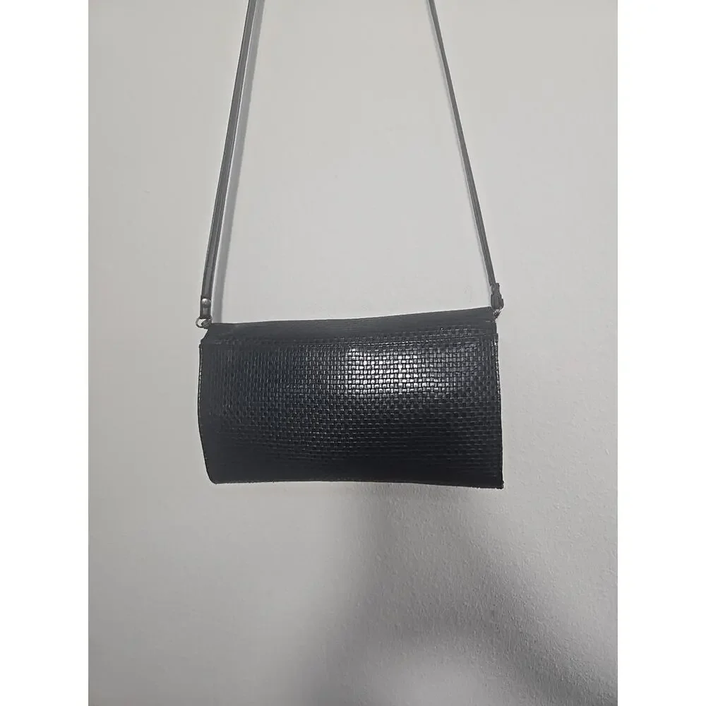 America Perry Ellis Black Textured Crossbody Shoulder Bag Clutch Vintage